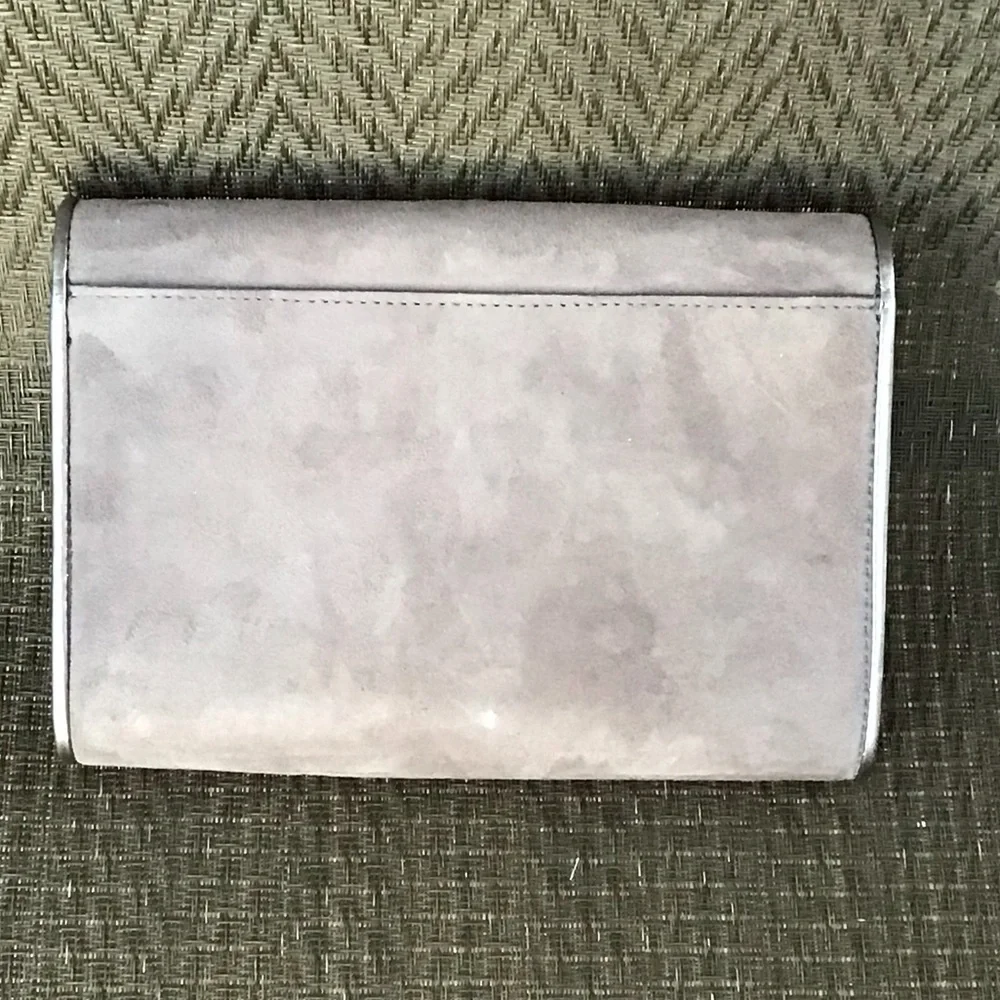 Mellow Yellow Gray Suede/ Black Leather Clutch Shoulder Bag
